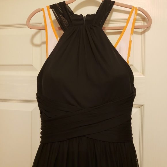 David's Bridal High Neck Mesh Halter Long Dress - Picture 4 of 10